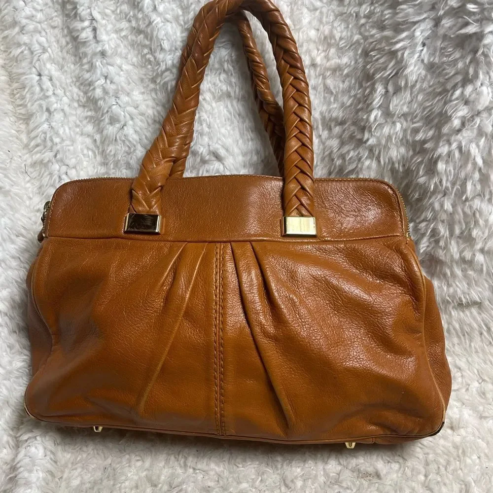 Antonio Melani leather tan Medium braided straps Shoulder bag gold tone hardware